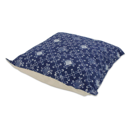 Indigo Thatch Batik Cotton Cushion Covers with Thatch Motifs (Pair)
