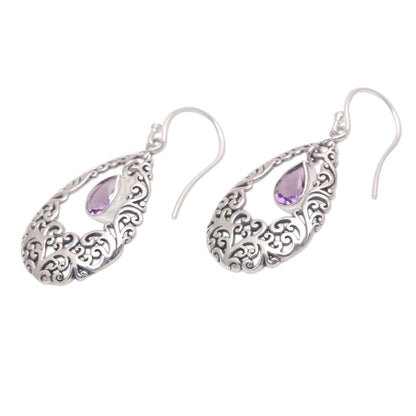 Curling Drops Amethyst Drop Dangle Earrings from Bali