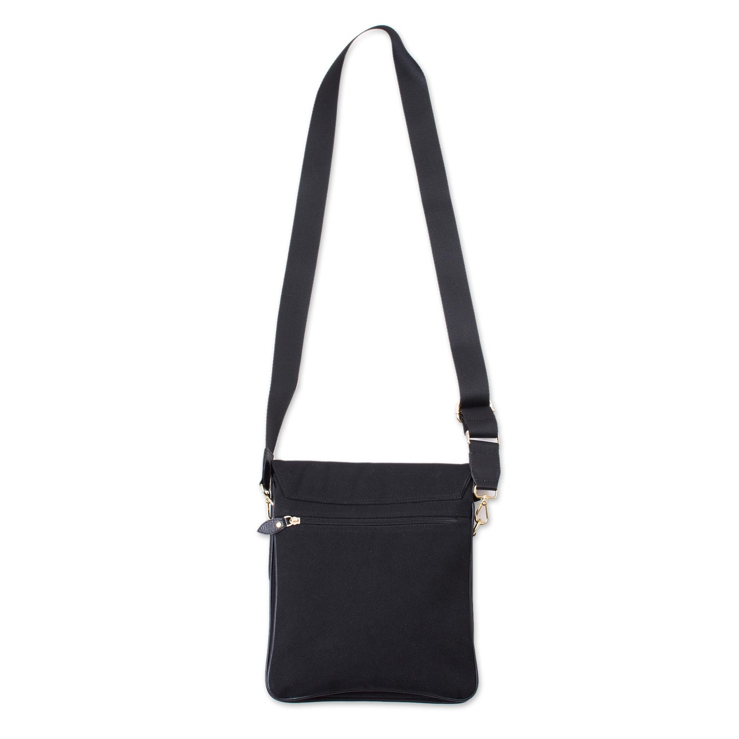 Dark and Elegant Leather Accent Cotton Handbag in Black from Peru