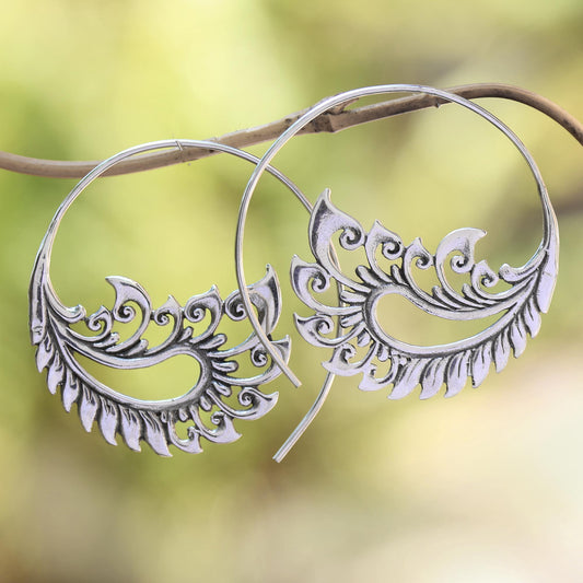 Paisley Fantasy Sterling Silver Paisley Half-Hoop Earrings from Bali