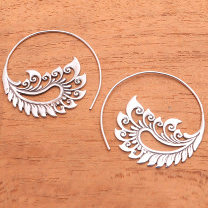 Paisley Fantasy Sterling Silver Paisley Half-Hoop Earrings from Bali