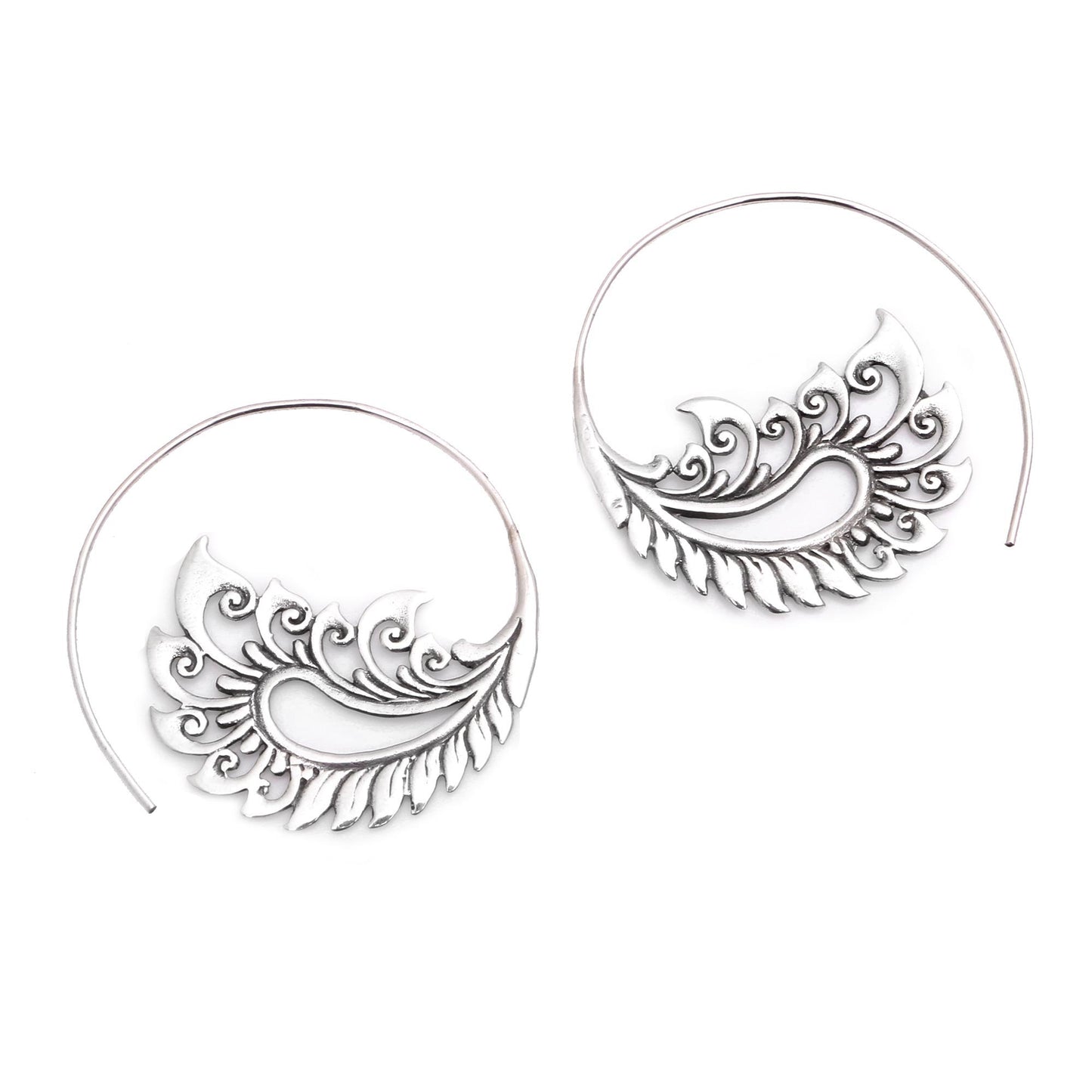 Paisley Fantasy Sterling Silver Paisley Half-Hoop Earrings from Bali