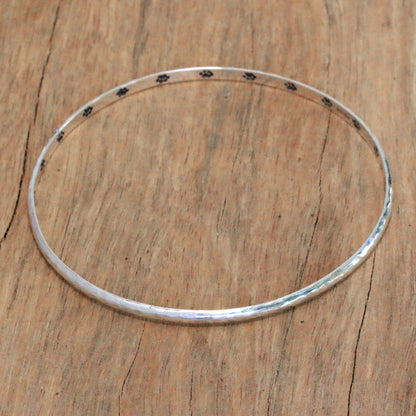 Chihuahua World Paw Print Sterling Silver Bangle Bracelet from Bali