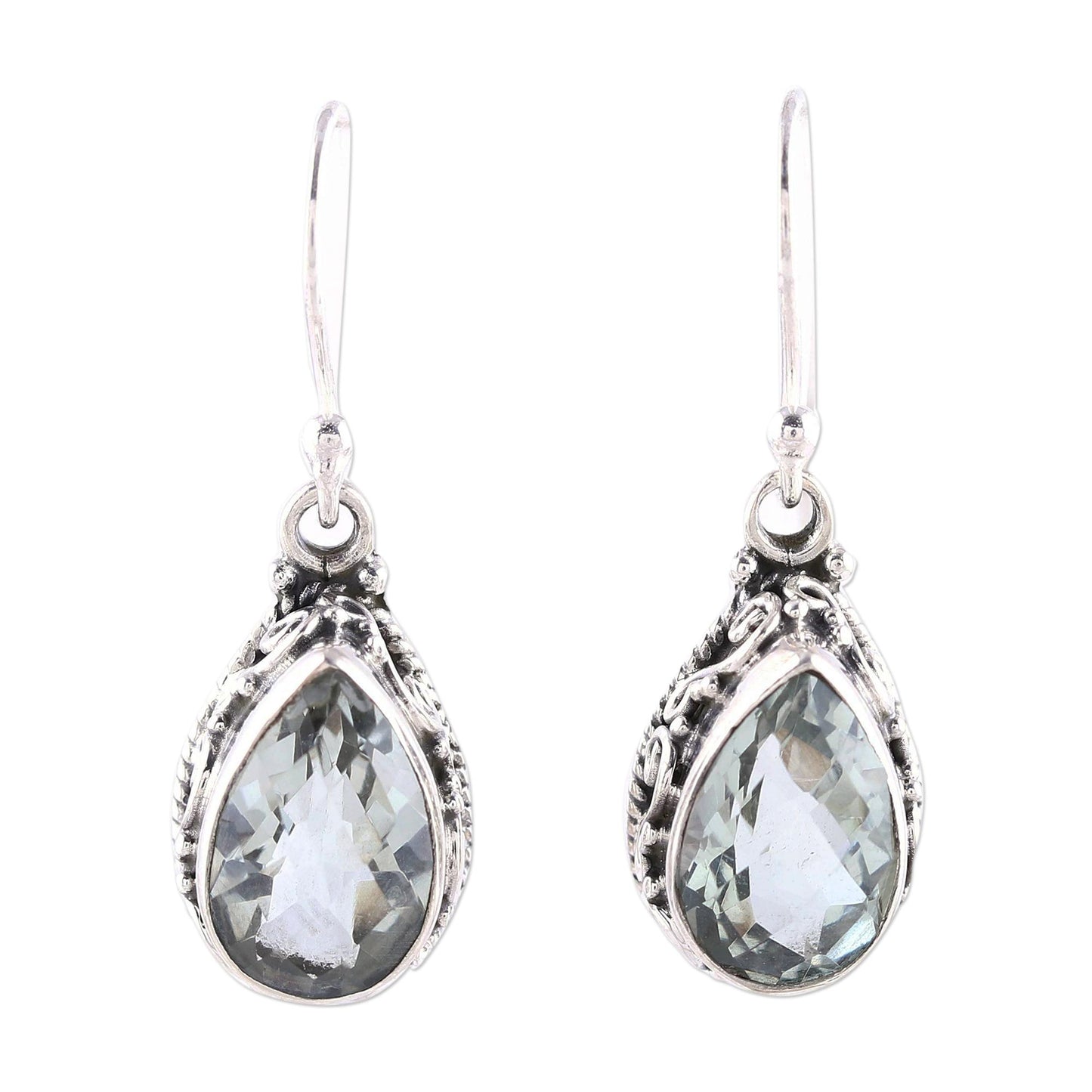 Verdant Mist Prasiolite and Sterling Silver Dangle Earrings from India