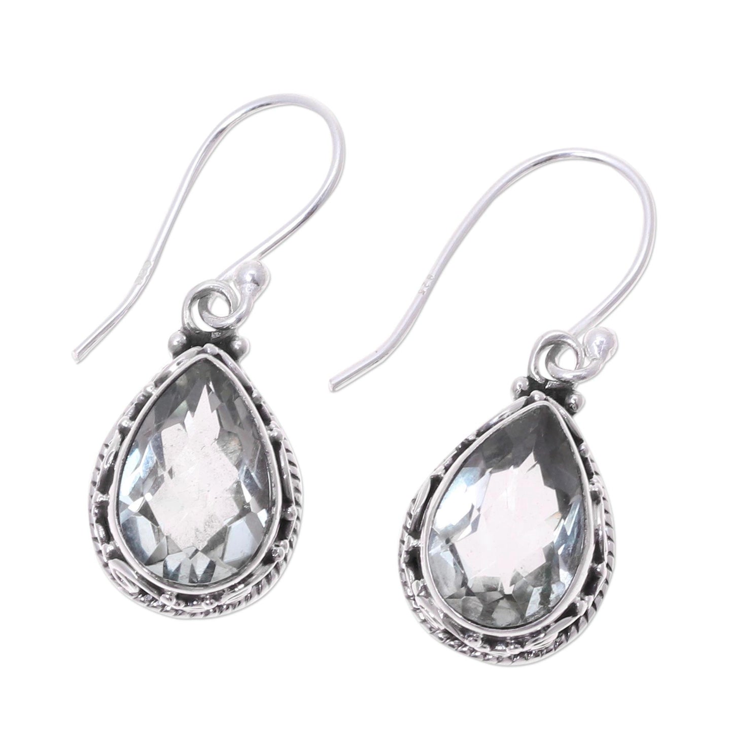 Verdant Mist Prasiolite and Sterling Silver Dangle Earrings from India