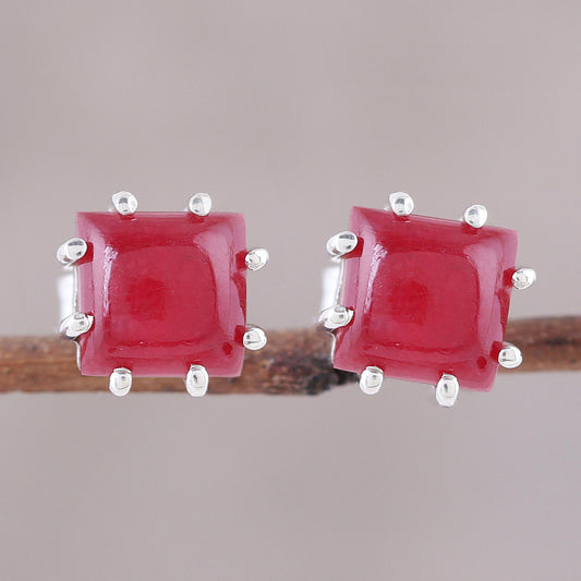 Brilliant Red Red Jasper and Sterling Silver Button Earrings from India