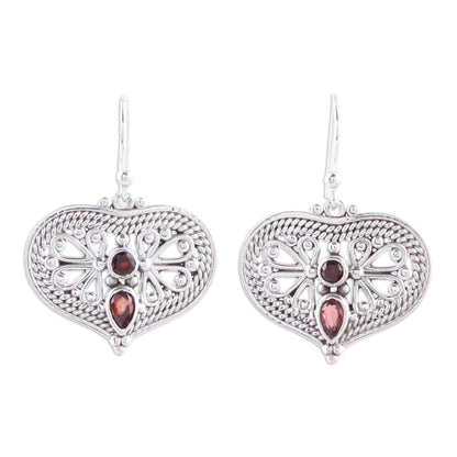 Bubbling with Love Garnet and Sterling Silver Heart Shaped Dangle Earrings