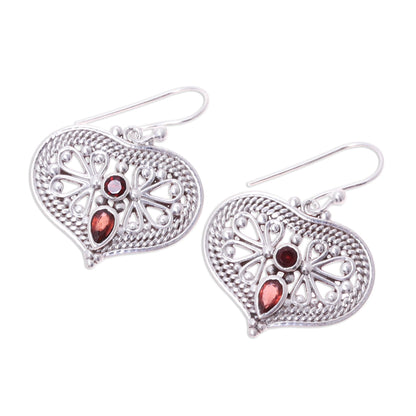 Bubbling with Love Garnet and Sterling Silver Heart Shaped Dangle Earrings