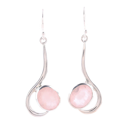 Cool Sabarmati Rose Quartz Ovals Set In Sterling Silver Arc Dangle Earrings
