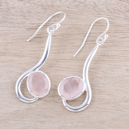 Cool Sabarmati Rose Quartz Ovals Set In Sterling Silver Arc Dangle Earrings