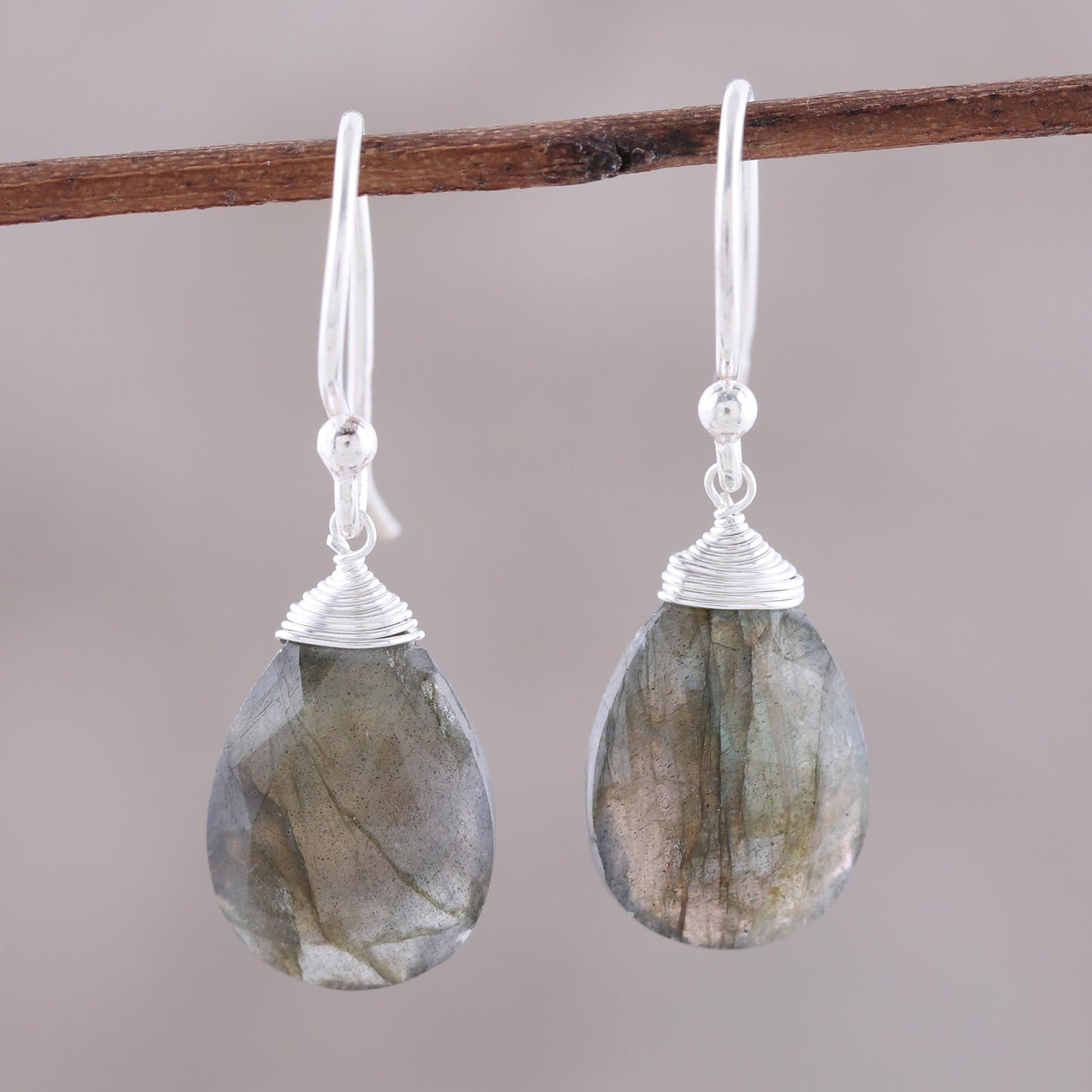 Mystical Forest Faceted Labradorite Teardrop Sterling Silver Dangle Earrings