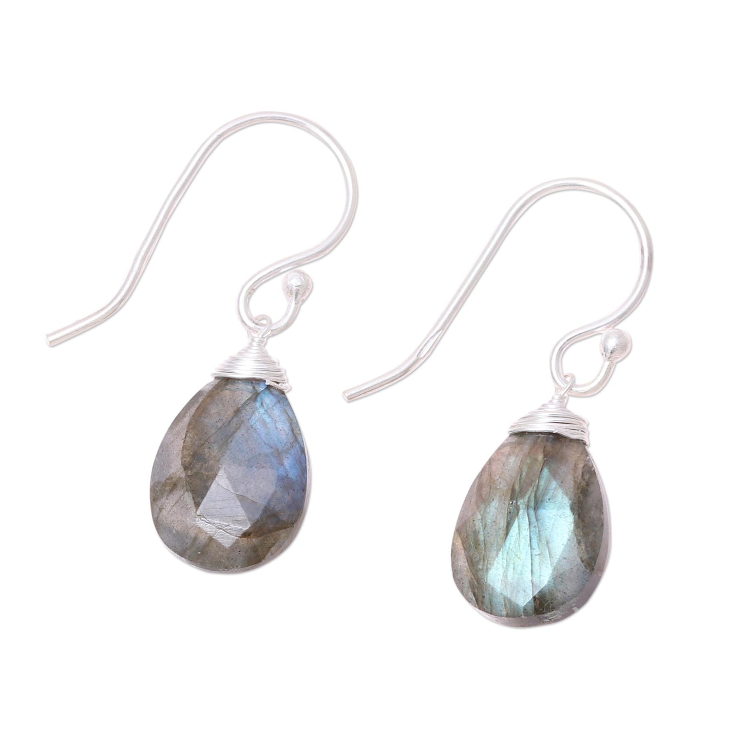 Mystical Forest Faceted Labradorite Teardrop Sterling Silver Dangle Earrings