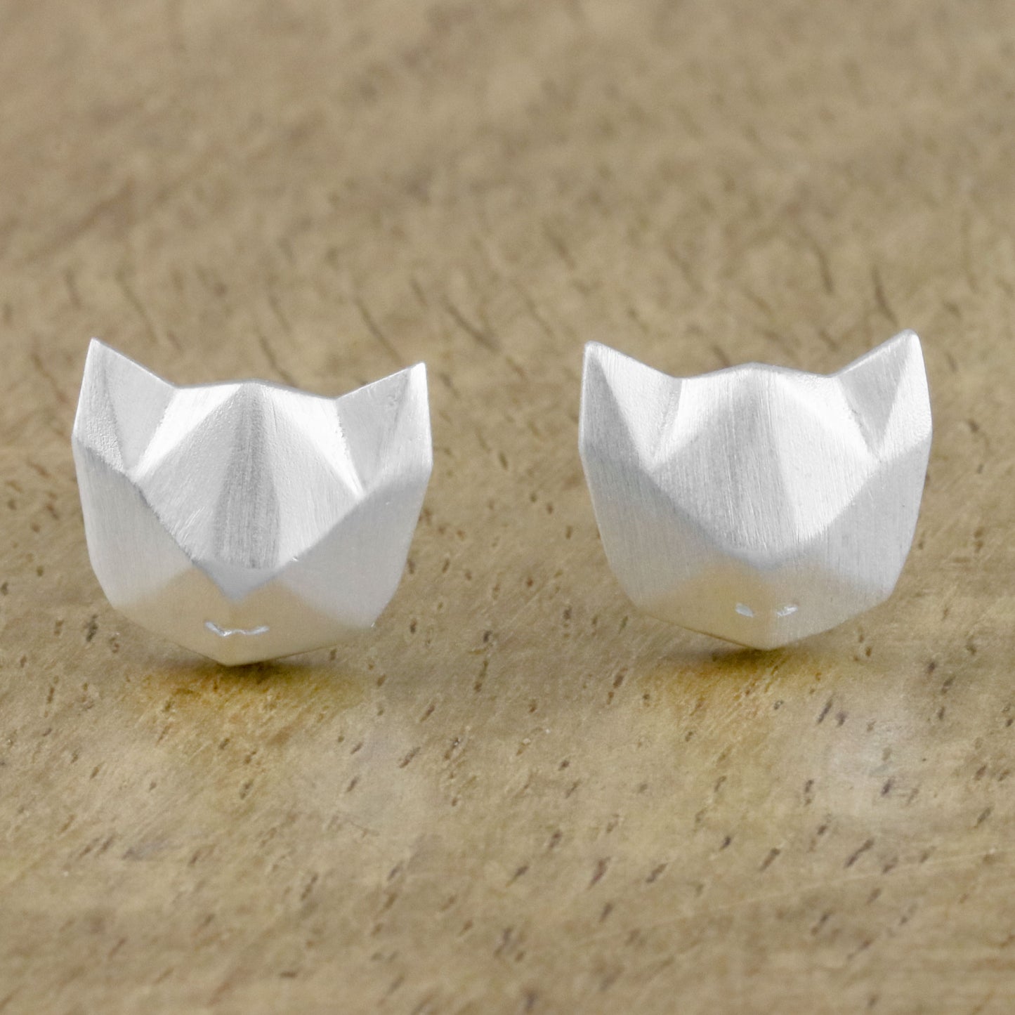 Cat Lover Geometric Cat Sterling Silver Stud Earrings from Thailand