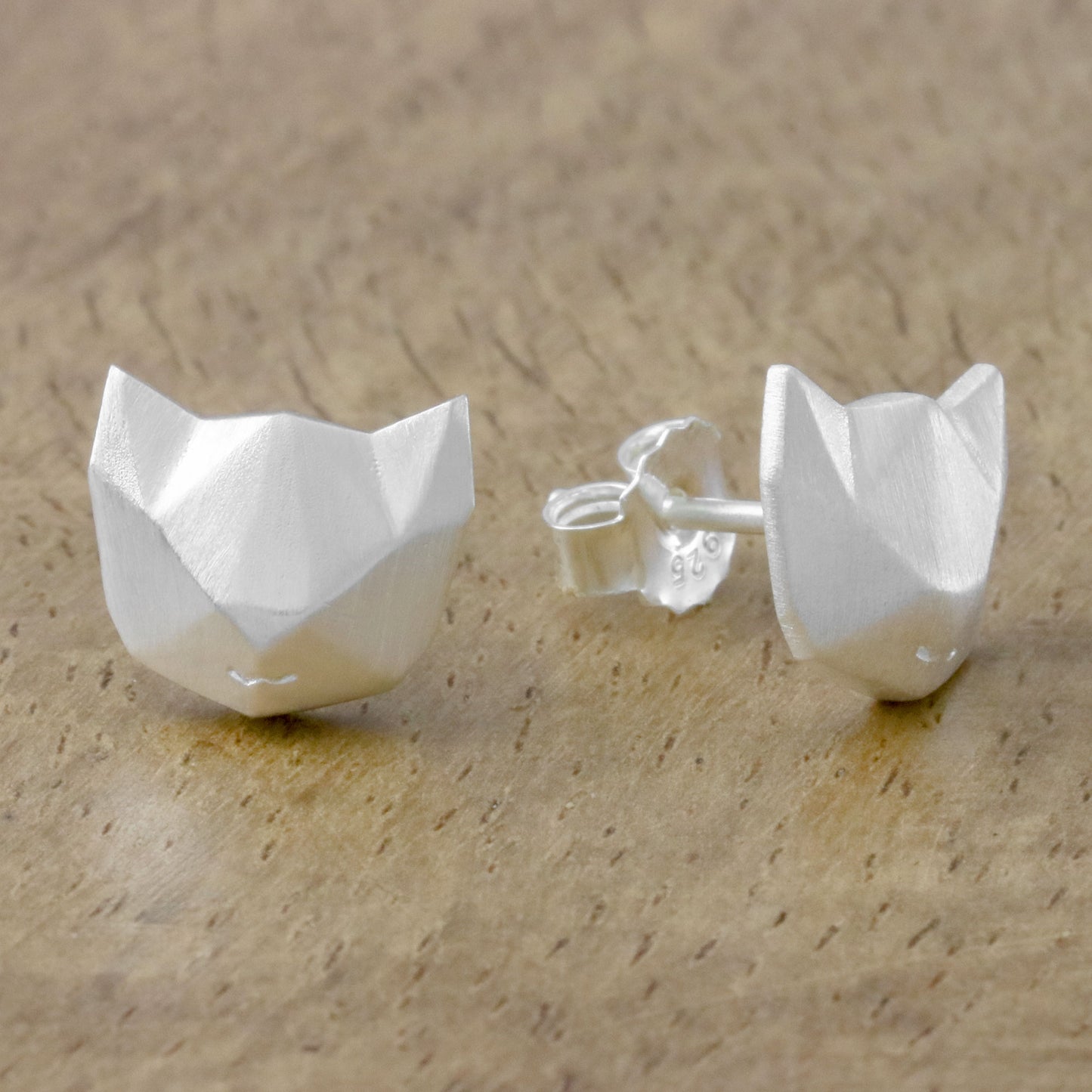 Cat Lover Geometric Cat Sterling Silver Stud Earrings from Thailand