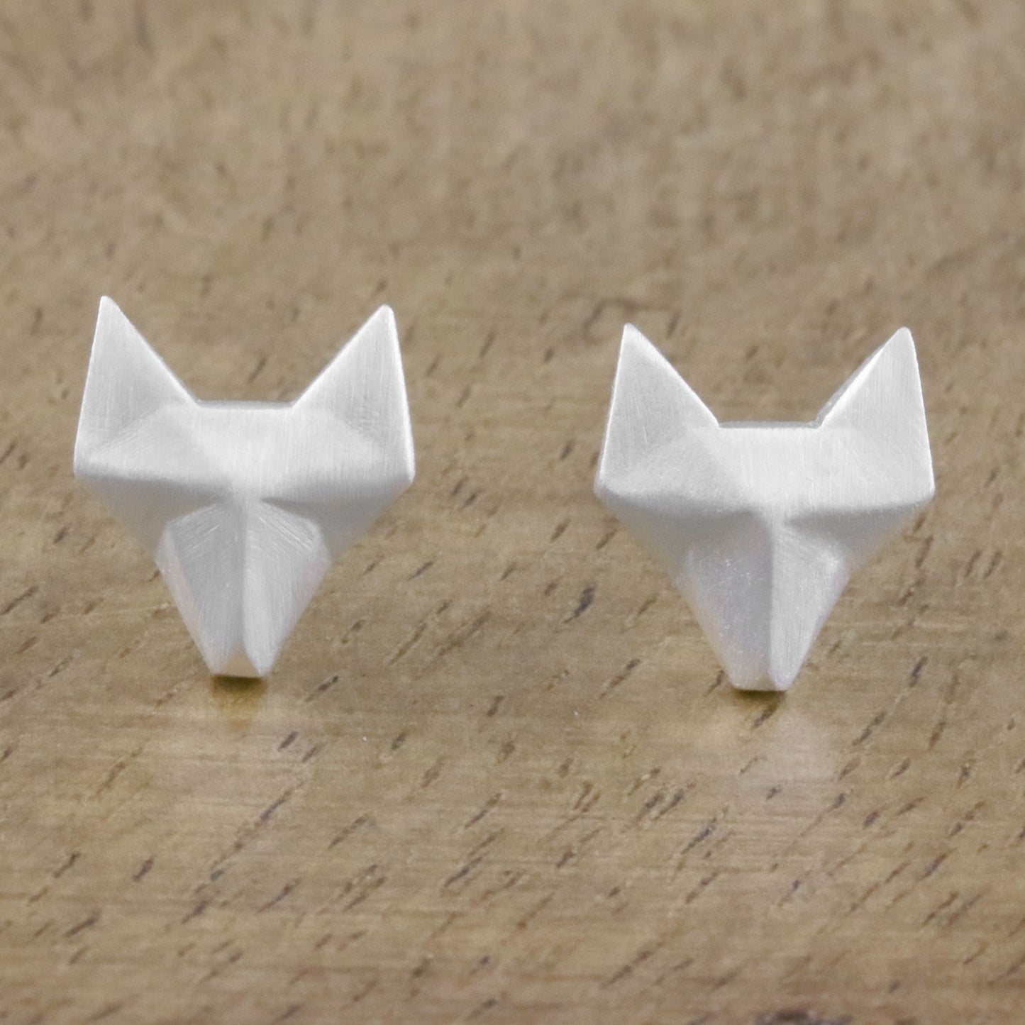 Fox Lover Geometric Fox Sterling Silver Stud Earrings from Thailand