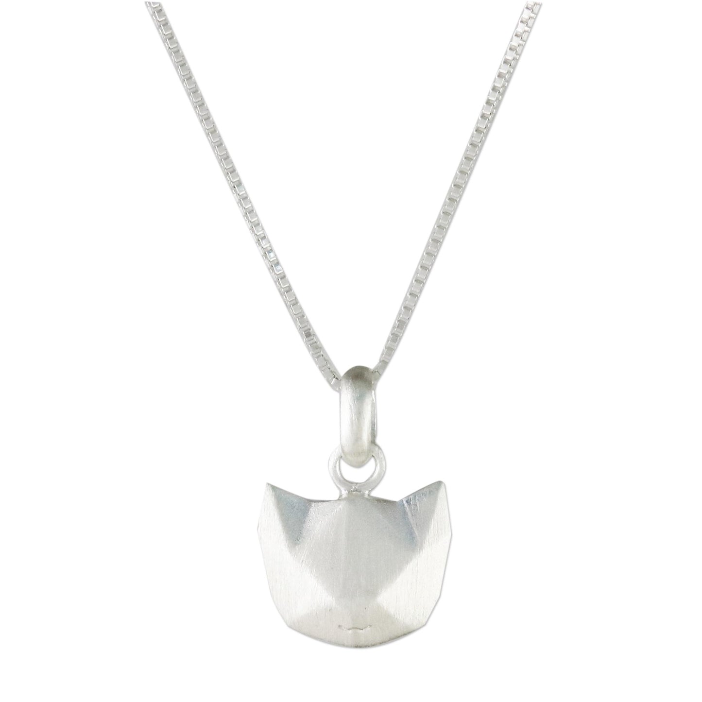 Cat Lover Geometric Cat Sterling Silver Pendant Necklace from Thailand