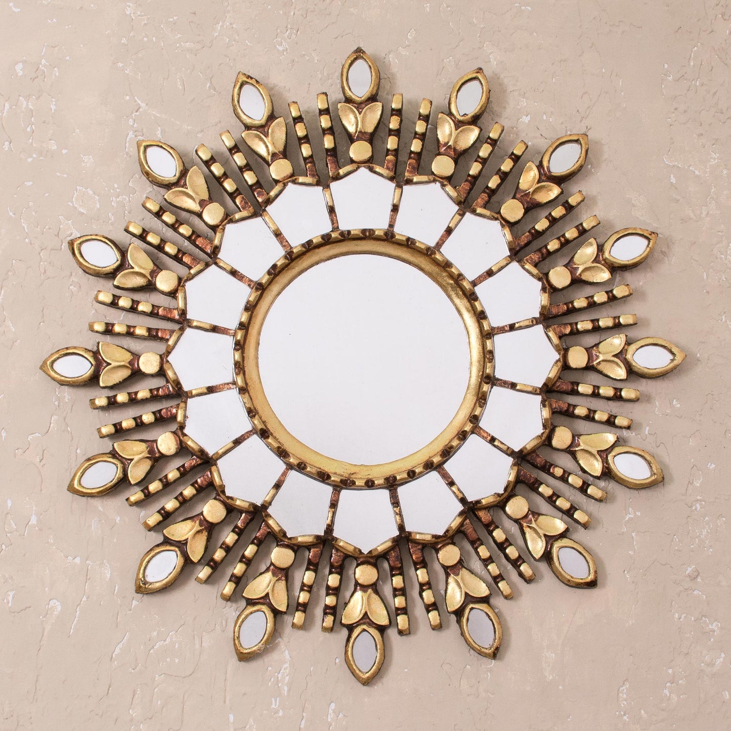 Radiant Light Handmade Bronze Gilded Wood Wall Mirror from Peru