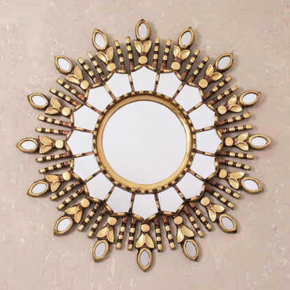 Radiant Light Handmade Bronze Gilded Wood Wall Mirror from Peru