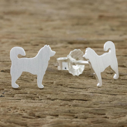 Siberian Husky Siberian Husky Sterling Silver Stud Earrings from Thailand