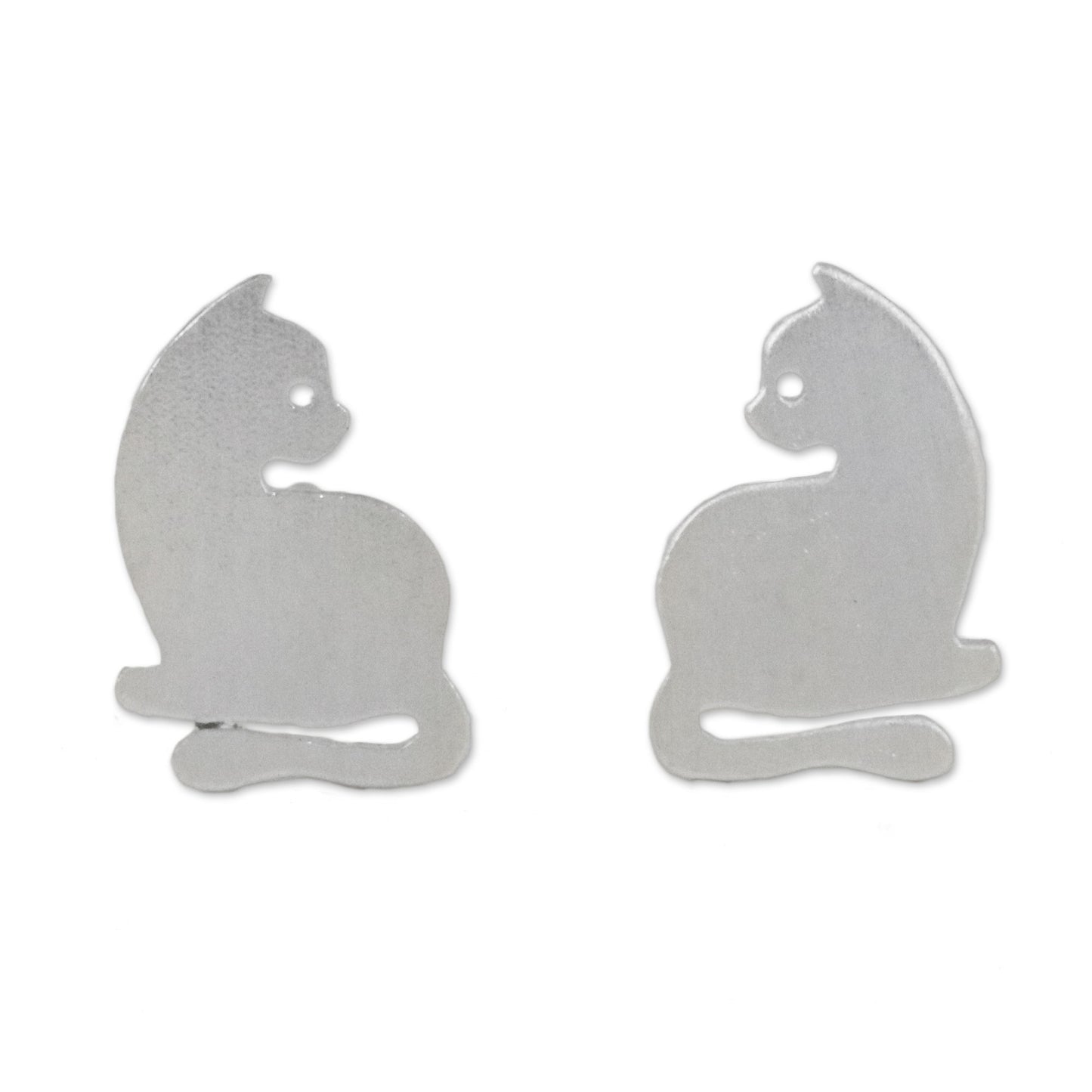 Leisurely Felines Sterling Silver Cat Stud Earrings from Thailand