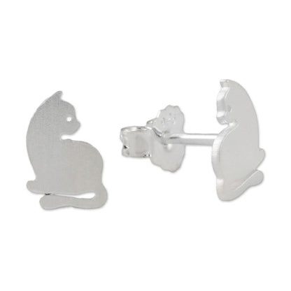 Leisurely Felines Sterling Silver Cat Stud Earrings from Thailand