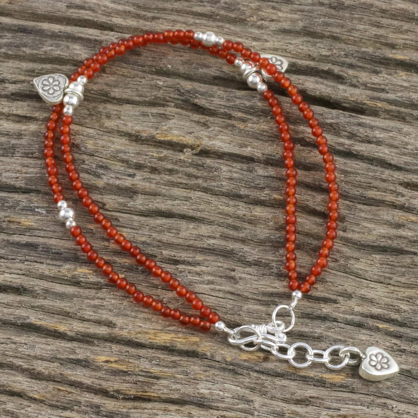 Karen Tangerine Chalcedony Beaded Charm Bracelet from Thailand