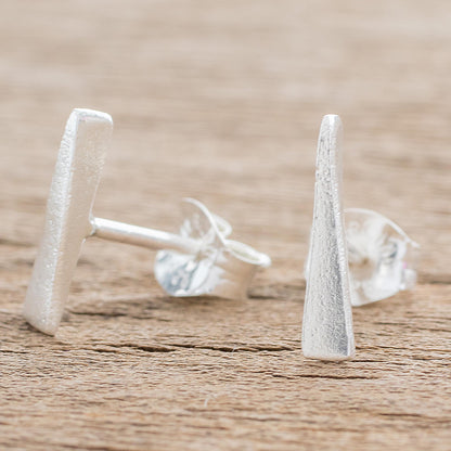 Straight and True Elongated Triangle Modern Sterling Silver Stud Earrings