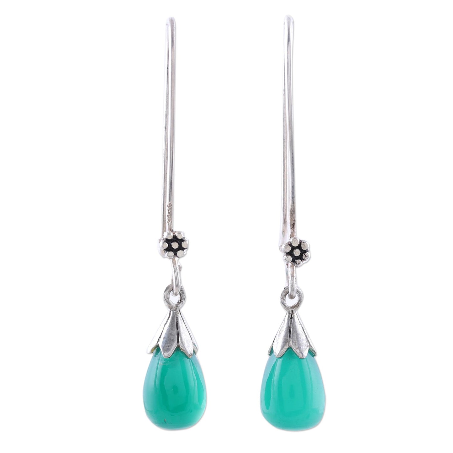 Graceful Tear in Green Green Onyx and Sterling Silver Teardrop Dangle Earrings