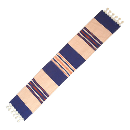 Blue-Violet Beach Cotton and Silk Blend Table Runner Blue-Violet and Beige