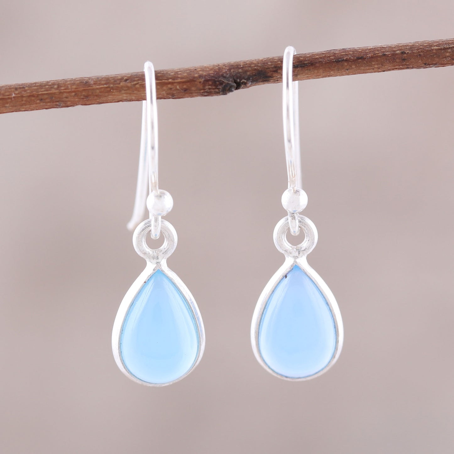 Gentle Tear Blue Chalcedony and Sterling Silver Teardrop Dangle Earrings