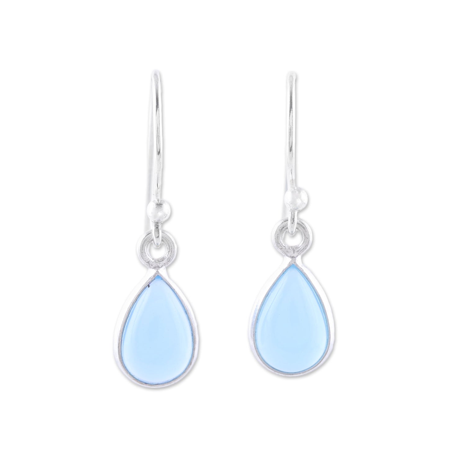 Gentle Tear Blue Chalcedony and Sterling Silver Teardrop Dangle Earrings