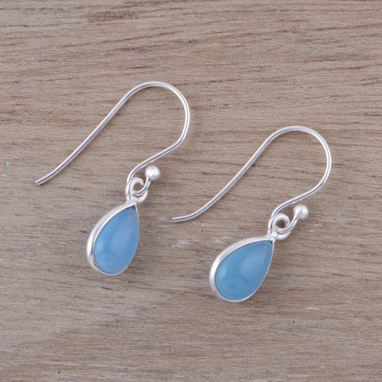 Gentle Tear Blue Chalcedony and Sterling Silver Teardrop Dangle Earrings