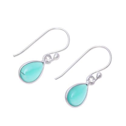 Gentle Tear in Green Onyx Silver Earrings