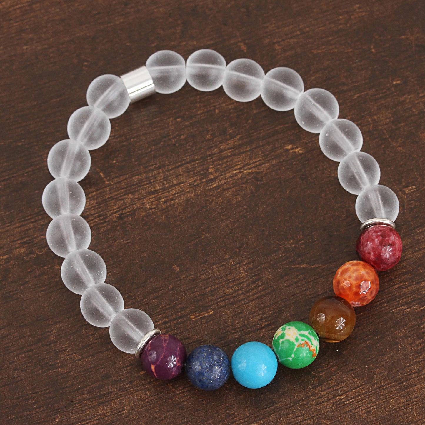 Seven Chakras in White Agate and Tiger's Eye Chakra Bracelet in White from Mexico