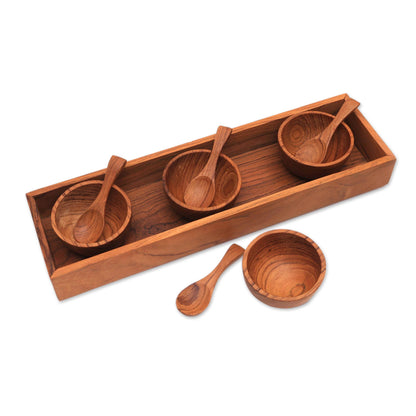 Date Night Hand-Carved Wood Condiment Set from Bali (9 Piece)