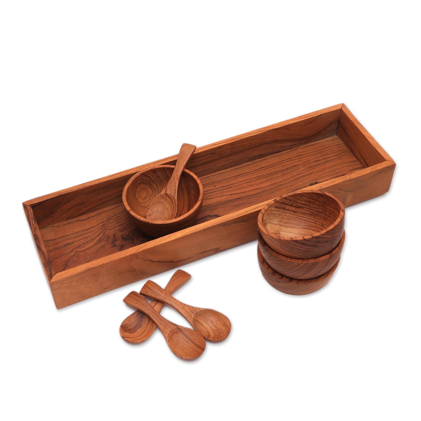 Date Night Hand-Carved Wood Condiment Set from Bali (9 Piece)