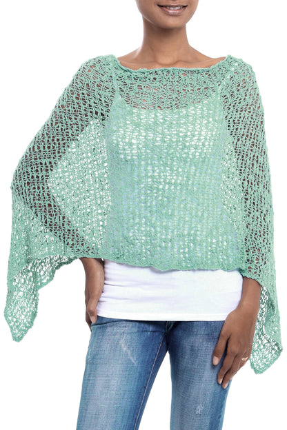 Turquoise Sanur Shade Lightweight Turquoise Hand Crocheted Poncho  from Bali