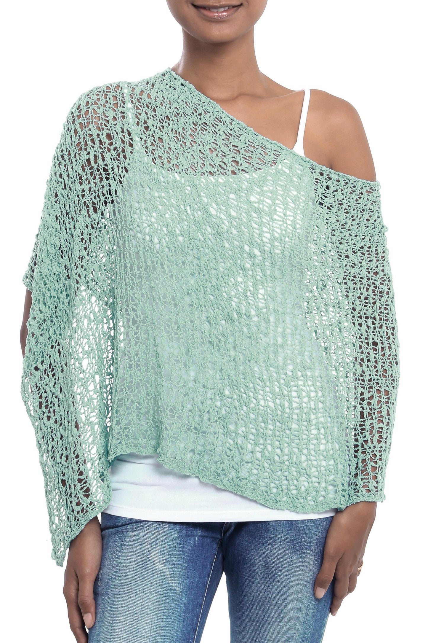 Turquoise Sanur Shade Lightweight Turquoise Hand Crocheted Poncho  from Bali