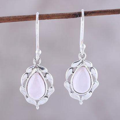 Circled by Paisleys Paisley Motif Rose Quartz Dangle Earrings from India