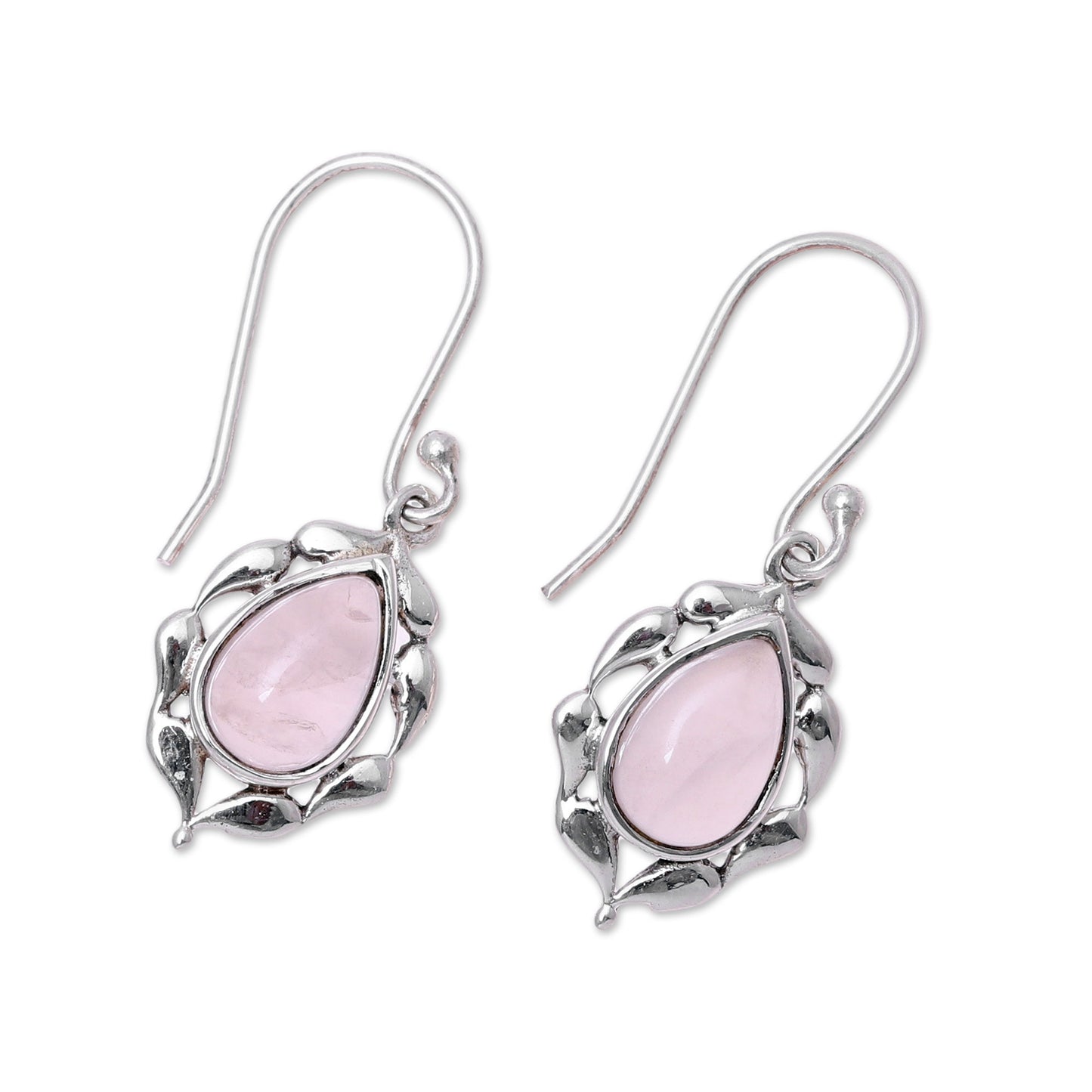 Circled by Paisleys Paisley Motif Rose Quartz Dangle Earrings from India