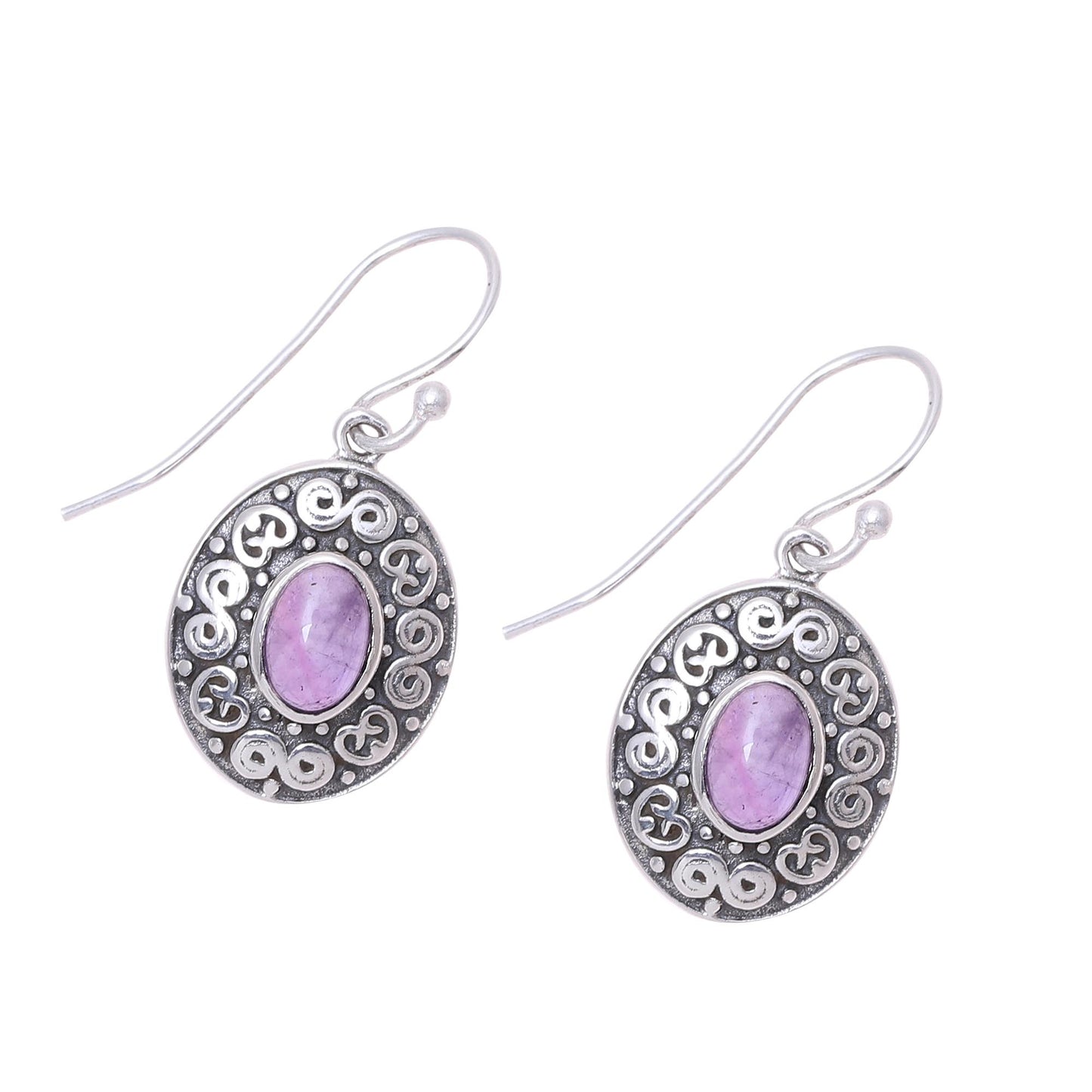 Swirling Ellipse Swirl Motif Oval Amethyst Dangle Earrings from India