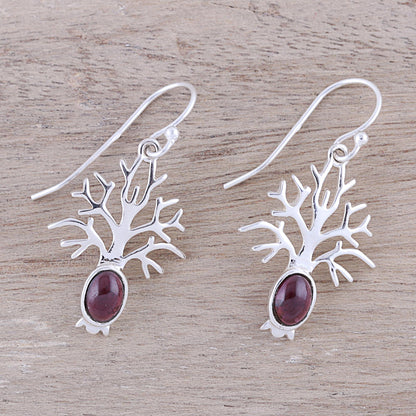 Budding Tree Tree-Shaped Garnet Dangle Earrings from India