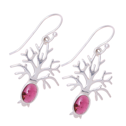 Budding Tree Tree-Shaped Garnet Dangle Earrings from India