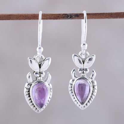 Passion Blooms Teardrop Amethyst and Sterling Silver Dangle Earrings