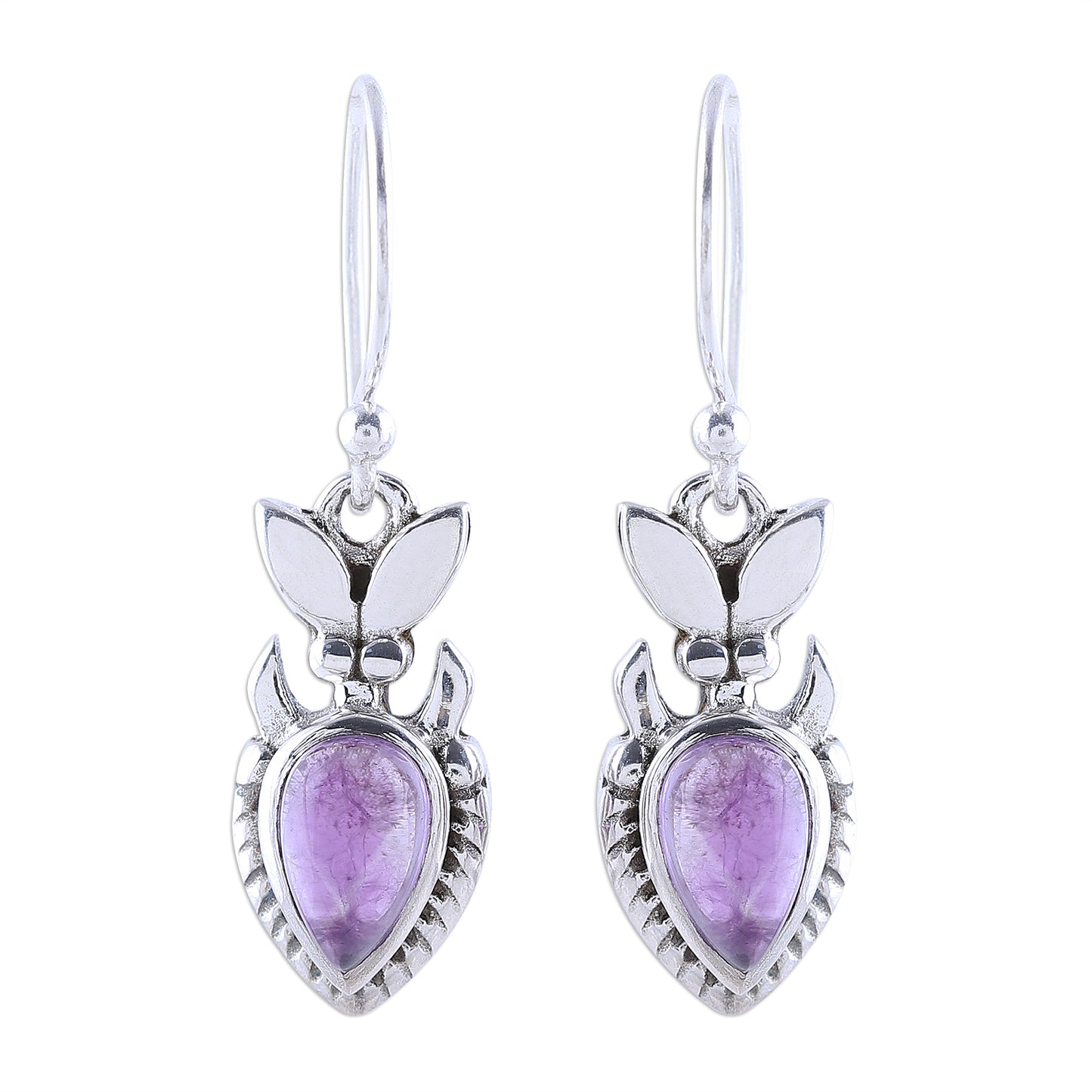 Passion Blooms Teardrop Amethyst and Sterling Silver Dangle Earrings