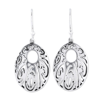 Elaborate Ellipse Sterling Silver Openwork Elliptical Dangle Earrings