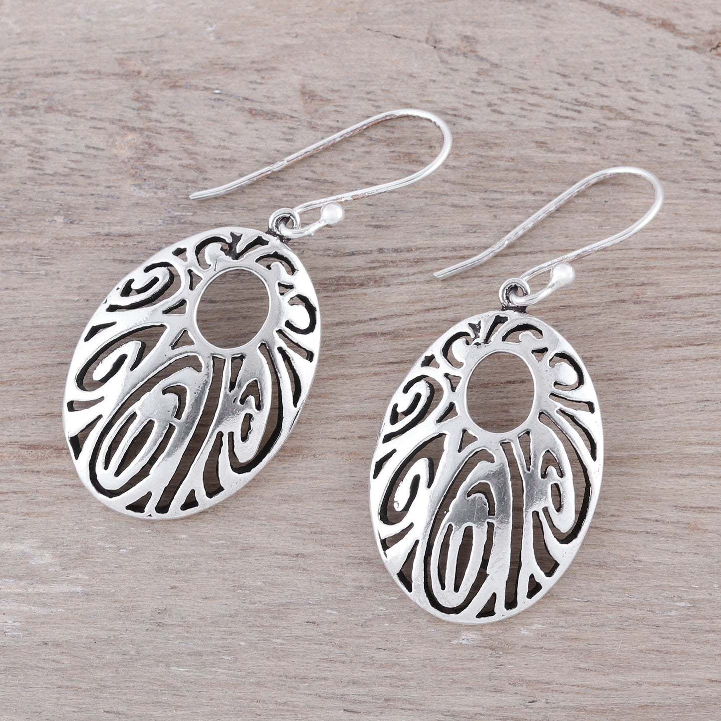 Elaborate Ellipse Sterling Silver Openwork Elliptical Dangle Earrings