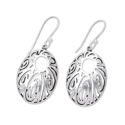 Elaborate Ellipse Sterling Silver Openwork Elliptical Dangle Earrings