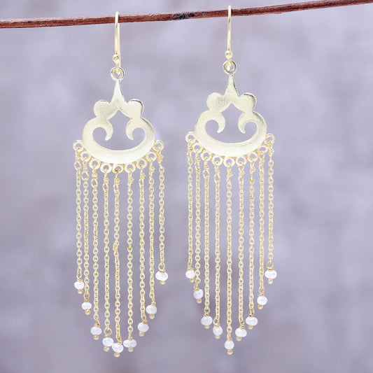 Glowing Rain Gold Plated Cultured Pearl Waterfall Earrings from India