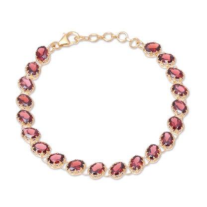 Regal Garland Gold Plated 20-Carat Garnet Tennis-Style Bracelet from India